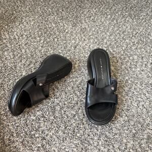 VTG Tommy Hilfiger Slide Sandals Wedge Platform Y2K 90s Chunky Heel 7.5 Black